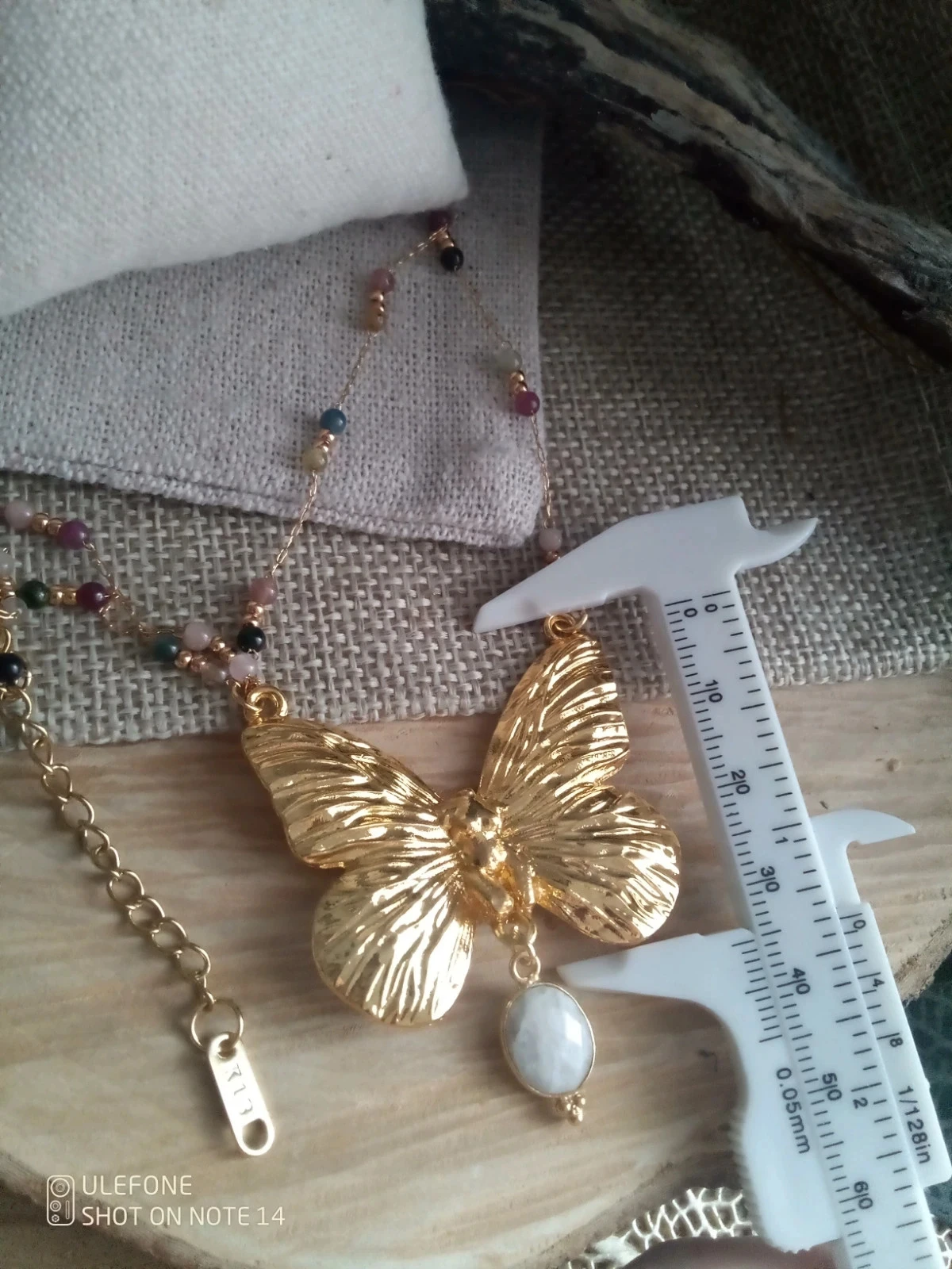 Collier femme papillon et pierres naturelles semi précieuses – photo 3